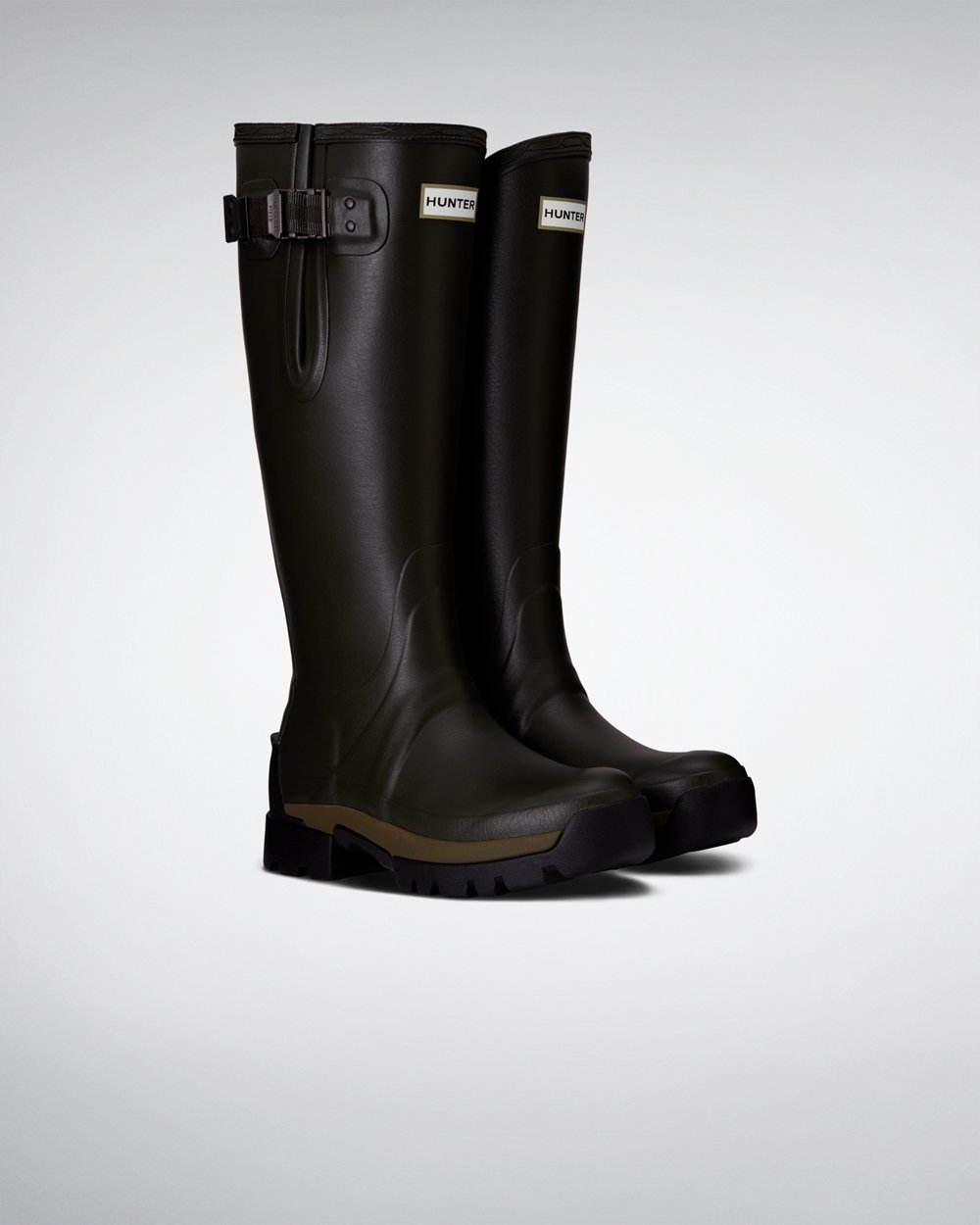 Botas de Lluvia Altas Hunter Mujer - Balmoral Side Adjustable 3Mm Neoprene - Verde Oscuro Oliva - XO